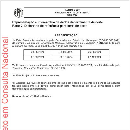 Representação e intercâmbio de dados da ferramenta de corte Parte 2: Dicionário de referência para itens de corte