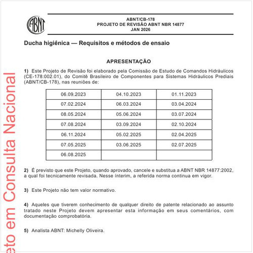 Ducha higiênica - Requisitos e métodos de ensaio