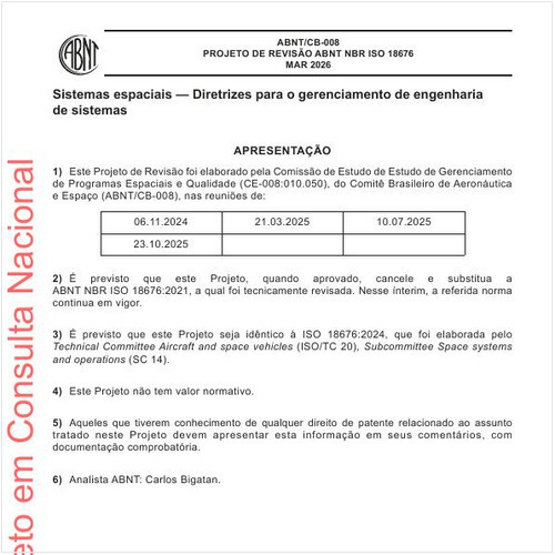 Sistemas espaciais - Diretrizes para o gerenciamento de engenharia de sistemas