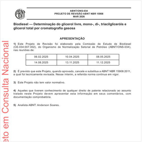 Biodiesel — Determinação do glicerol livre, mono-, di-, triacilgliceróis e glicerol total por cromatografia gasosa