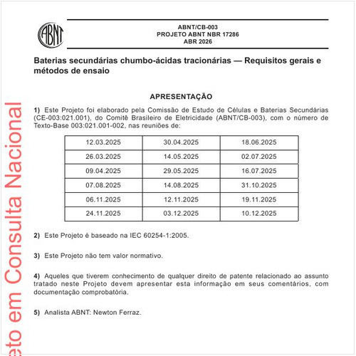 Baterias secundárias chumbo-ácidas tracionárias - Requisitos gerais e métodos de ensaio