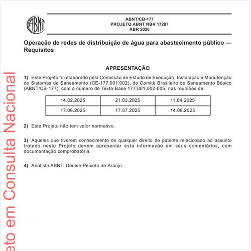 Operação de redes de distribuição de água para abastecimento público - Requisitos