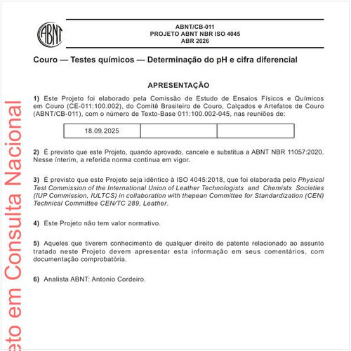 Couro — Testes químicos — Determinação do pH e cifra diferencial