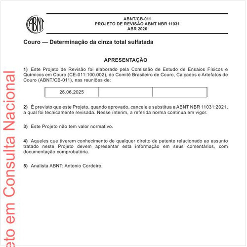 Couro — Determinação da cinza total sulfatada