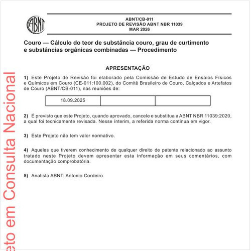 Couro — Cálculo do teor de substância couro, grau de curtimento e substâncias orgânicas combinadas — Procedimento