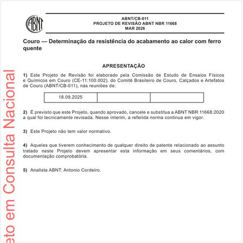 Couro — Determinação da resistência do acabamento ao calor com ferro quente