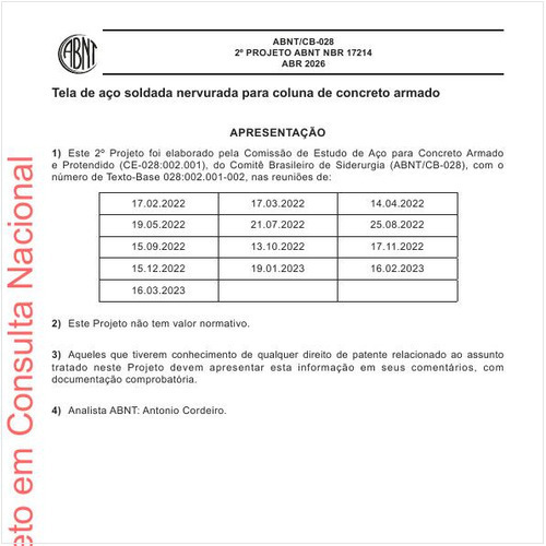 Tela de aço soldada nervurada para coluna de concreto armado