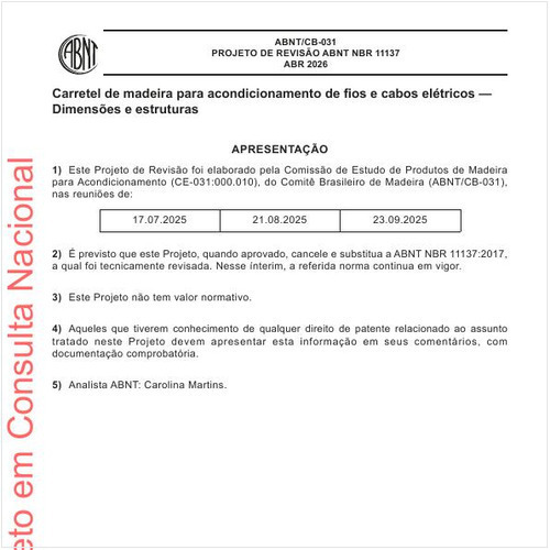 Carretel de madeira para acondicionamento de fios e cabos elétricos — Dimensões e estruturas
