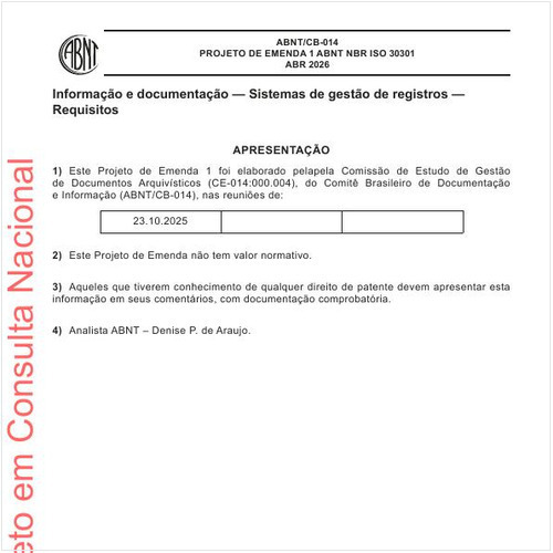 Informação e documentação - Sistemas de gestão de registros - Requisitos