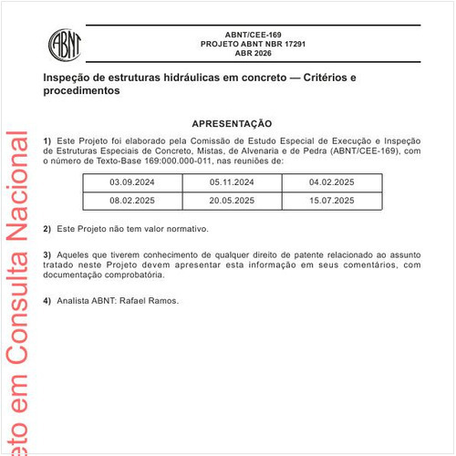 Inspeção de estruturas hidráulicas em concreto - Critérios e procedimentos