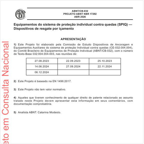 Equipamentos do sistema de proteção individual contra quedas (SPIQ) — Dispositivos de resgate por içamento