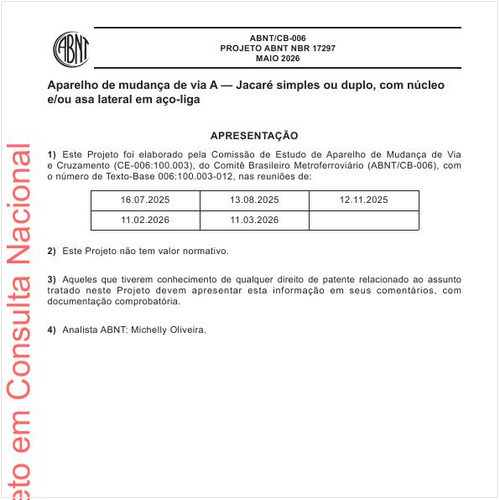 Aparelho de mudança de via A - Jacaré simples ou duplo, com núcleo e/ou asa lateral em aço-liga