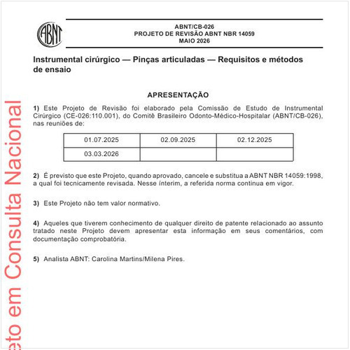 Instrumental cirúrgico — Pinças articuladas — Requisitos e métodos de ensaio