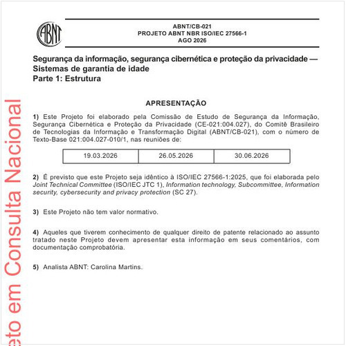 Segurança da informação, segurança cibernética e proteção da privacidade — Sistemas de garantia de idade - Parte 1: Estrutura