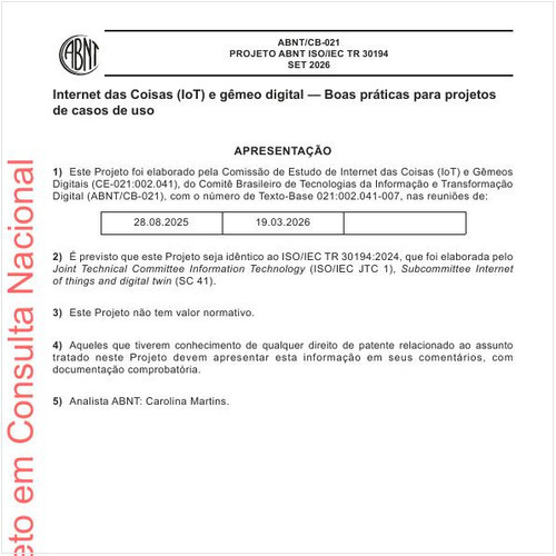 Internet das Coisas (IoT) e gêmeo digital — Boas práticas para projetos de casos de uso