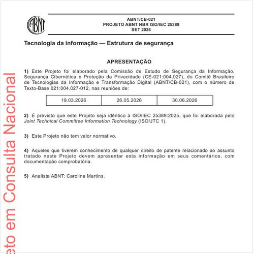 Tecnologia da informação — Estrutura de segurança