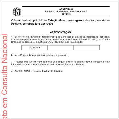 Gás natural comprimido — Estação de armazenagem e descompressão — Projeto, construção e operação