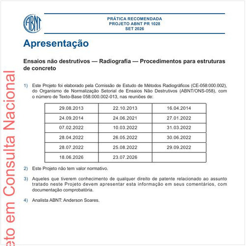Ensaios não destrutivos — Radiografia — Procedimentos para estruturas de concreto
