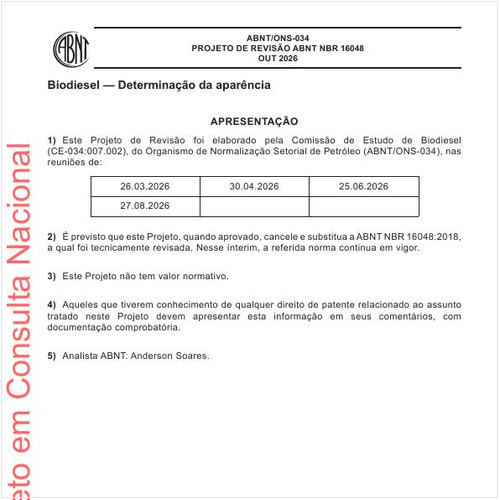 Biodiesel — Determinação da aparência