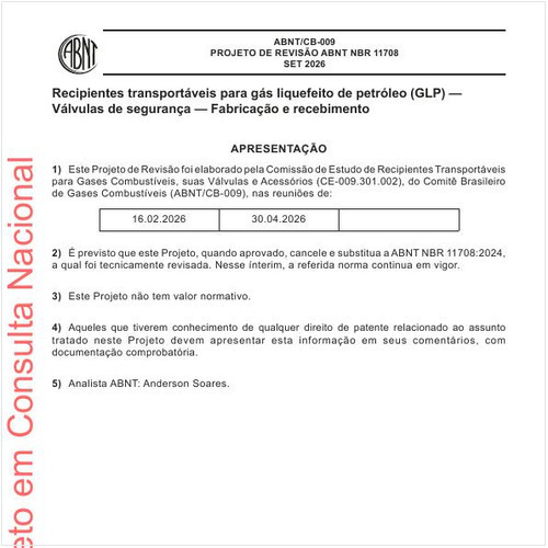 Recipientes transportáveis para gás liquefeito de petróleo (GLP) — Válvulas de segurança — Fabricação e recebimento
