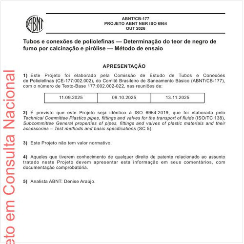 Tubos e conexões de poliolefinas - Determinação do teor de negro de fumo por calcinação e pirólise - Método de ensaio