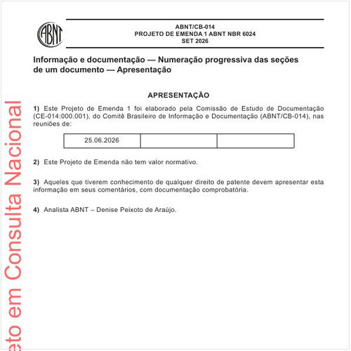 Informação e documentação - Numeração progressiva das seções de um documento - Apresentação