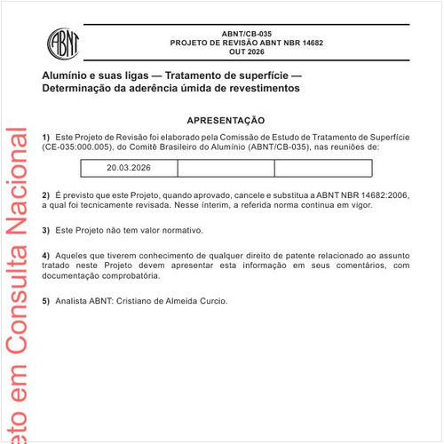 Alumínio e suas ligas - Tratamento de superfície - Determinação da aderência úmida de revestimentos