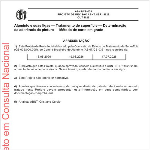 Alumínio e suas ligas - Tratamento de superfície - Determinação da aderência da pintura - Método de corte em grade