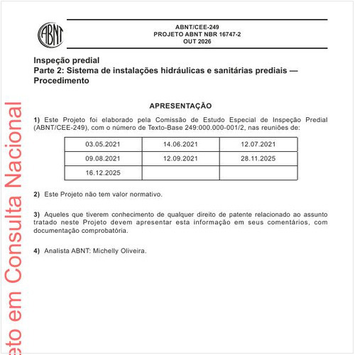 Inspeção predial Parte 2: Sistema de instalações hidráulicas e sanitárias prediais - Procedimento