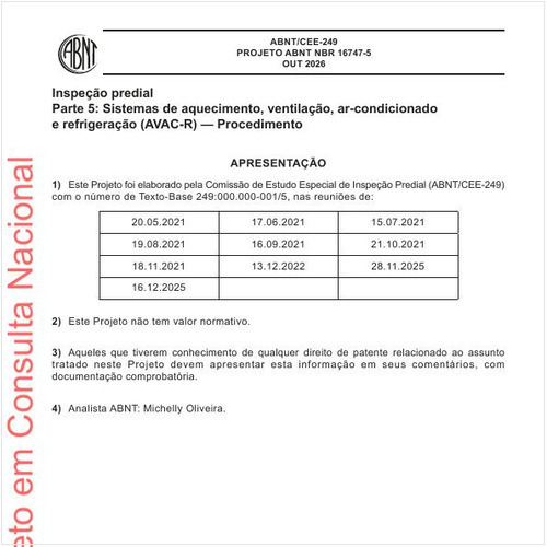 Inspeção predial Parte 5: Sistemas de aquecimento, ventilação, ar-condicionado e refrigeração (AVAC-R) - Procedimento