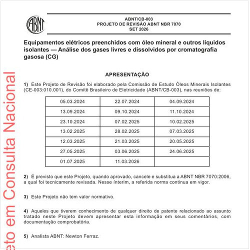 Equipamentos elétricos preenchidos com óleo mineral e outros líquidos isolantes - Análise dos gases livres e dissolvidos por cromatografia gasosa (CG)