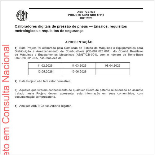 Calibradores digitais de pressão de pneus - Ensaios, requisitos metrológicos e requisitos de segurança