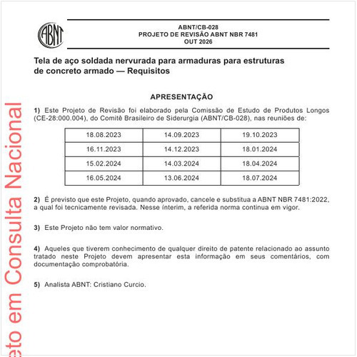 Tela de aço soldada nervurada para armaduras para estruturas de concreto armado - Requisitos