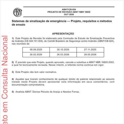 Sistemas de sinalização de emergência - Projeto, requisitos e métodos de ensaio