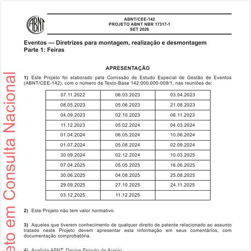 Eventos — Diretrizes para montagem, realização e desmontagem Parte 1: Feiras