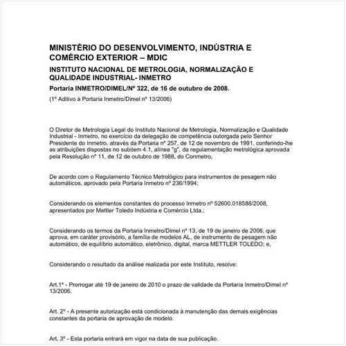 Portaria DIMEL/INMETRO 322:2008 - Situação: Em vigor