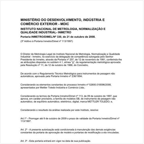 Portaria DIMEL/INMETRO 330:2008 - Situação: Em vigor