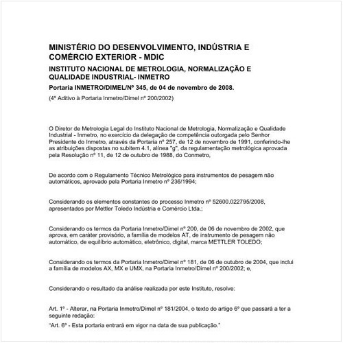 Portaria DIMEL/INMETRO 345:2008 - Situação: Em vigor