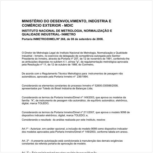 Portaria DIMEL/INMETRO 268:2008 - Situação: Em vigor
