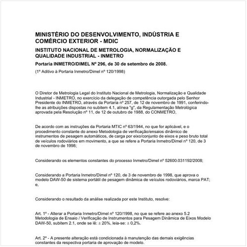 Portaria DIMEL/INMETRO 296:2008 - Situação: Em vigor