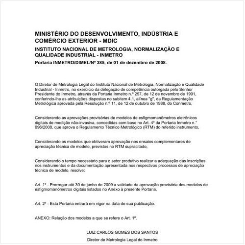 Portaria DIMEL/INMETRO 385:2008 - Situação: Em vigor