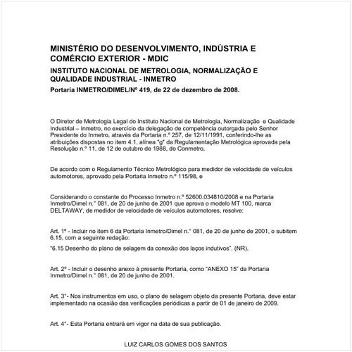 Portaria DIMEL/INMETRO 419:2008 - Situação: Revisto