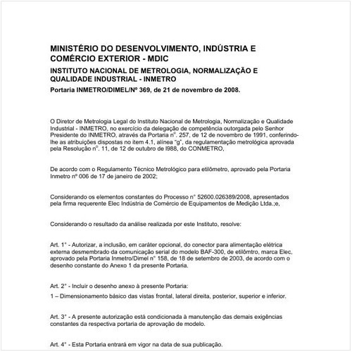 Portaria DIMEL/INMETRO 369:2008 - Situação: Em vigor