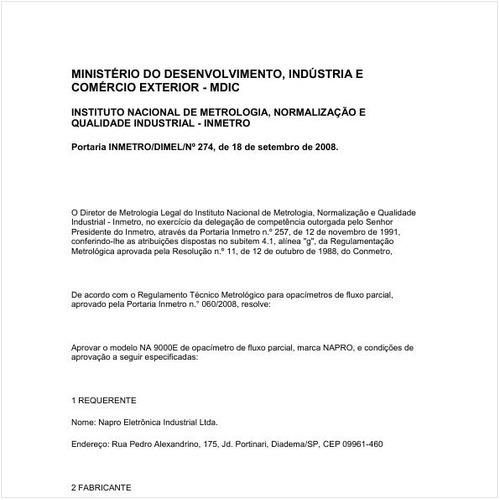 Portaria DIMEL/INMETRO 274:2008 - Situação: Revisto