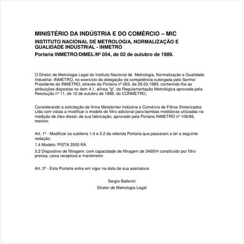 Portaria DIMEL/INMETRO 54:1989 - Situação: Revogado