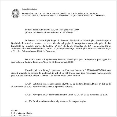 Portaria DIMEL/INMETRO 20:2009 - Situação: Em vigor