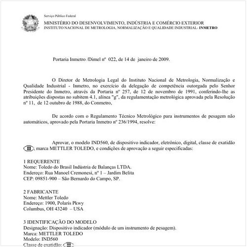 Portaria DIMEL/INMETRO 22:2009 - Situação: Revisto