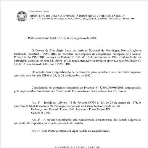 Portaria DIMEL/INMETRO 30:2009 - Situação: Em vigor