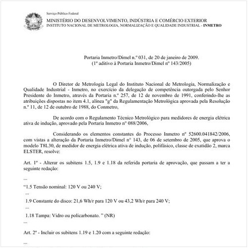 Portaria DIMEL/INMETRO 31:2009 - Situação: Em vigor
