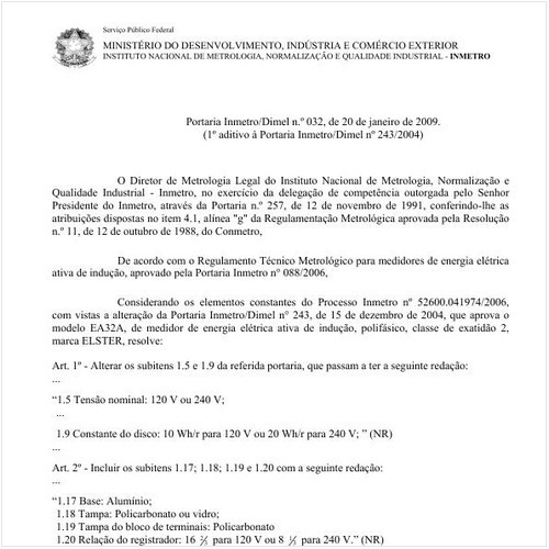 Portaria DIMEL/INMETRO 32:2009 - Situação: Em vigor